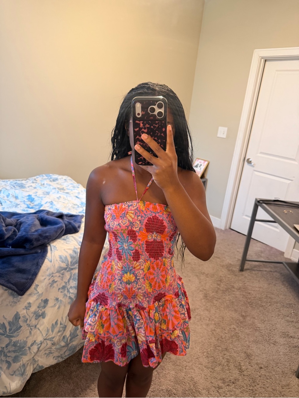 Floral Smocked Halter Mini Dress — Pink Multi